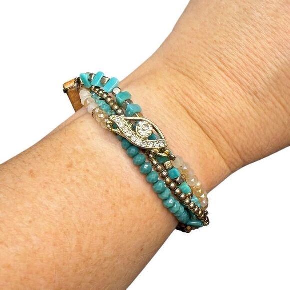 The Buckle teal, crystal, and brown beaded wrap bracelet - Picture 1 of 4